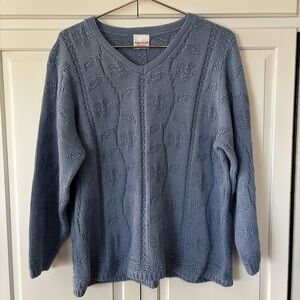 Vintage 80s Blue Ramie Cable Knit Sweater XL